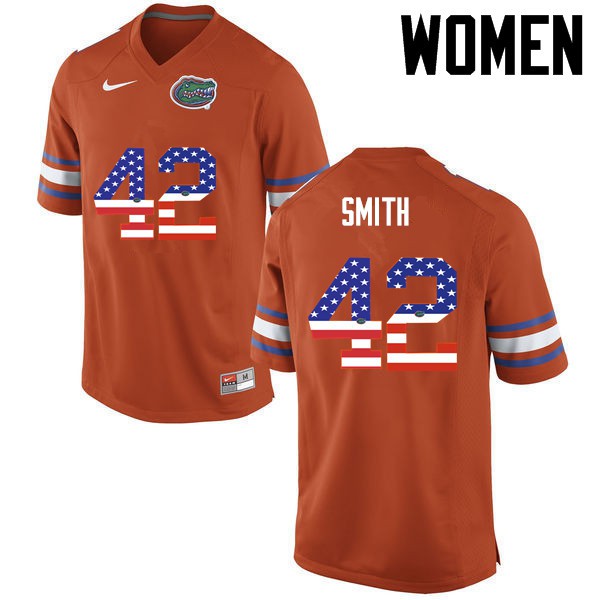 Florida Gators Women #42 Jordan Smith College Football USA Flag Fashion Orange